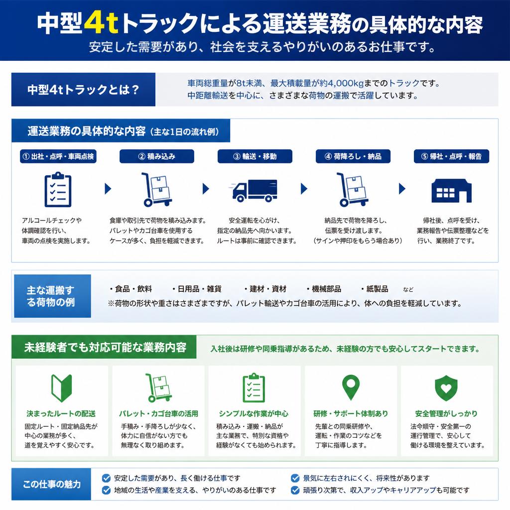 中型4tトラックドライバーの仕事内容
