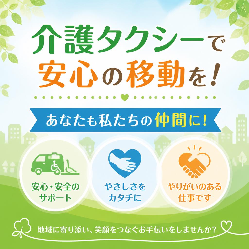 介護タクシーで安心の移動を！あなたも私たちの仲間に！