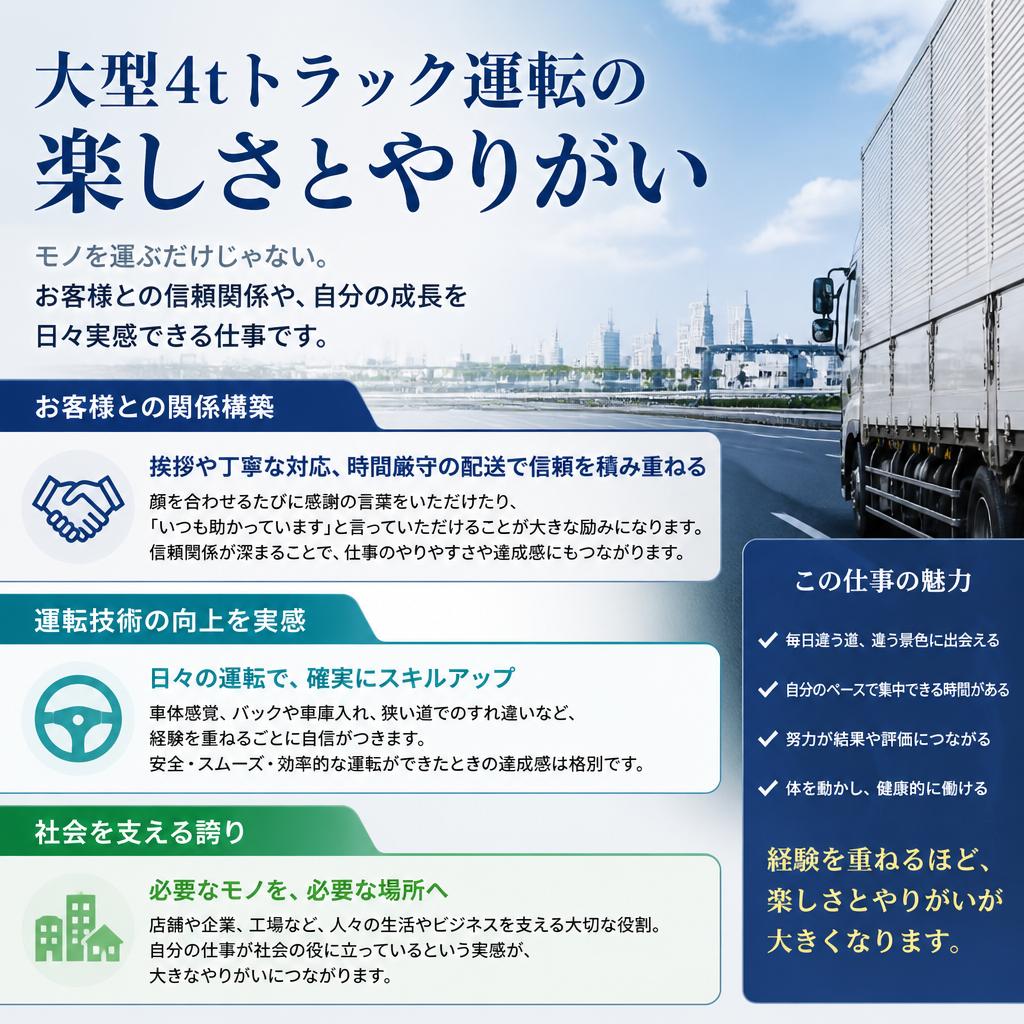 大型4tトラック運転の魅力