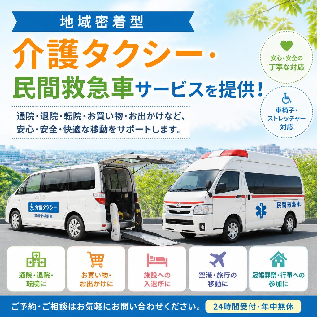 地域密着型の介護タクシー・民間救急車サービスを提供！
