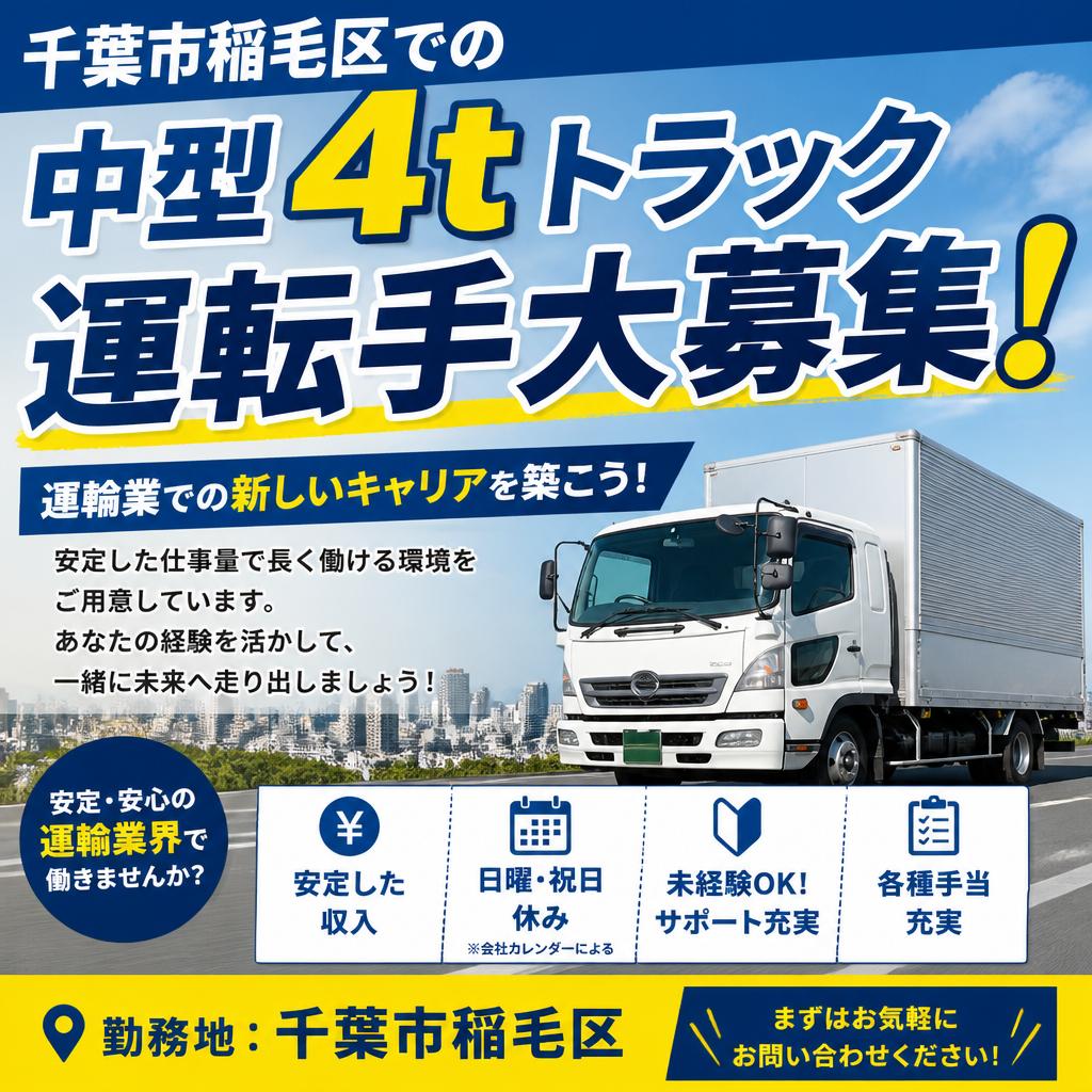 千葉市稲毛区での中型4tトラック運転手大募集！運輸業での新しいキャリアを築こう！