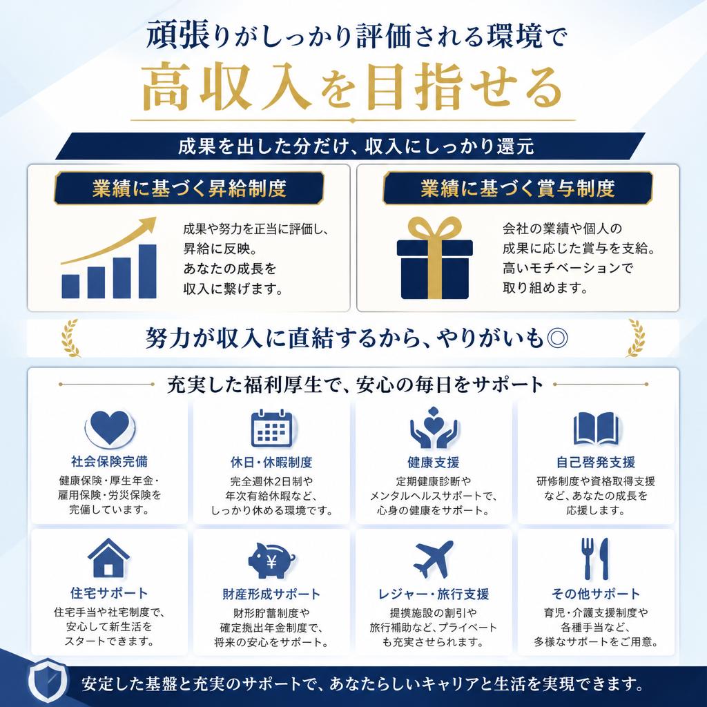 頑張りに応じた給与と福利厚生